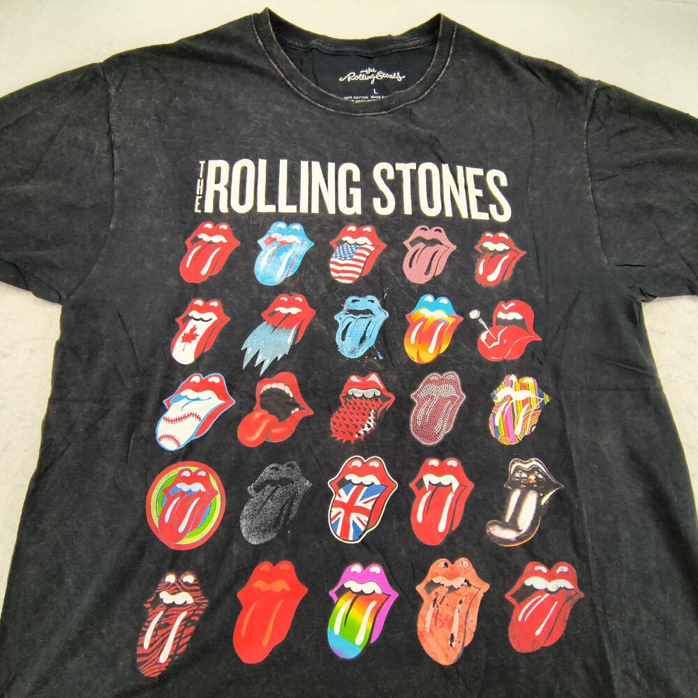 The Rolling Stones Short Sleeve Band Crew Neck T Shirt Mens Size L Black Multi